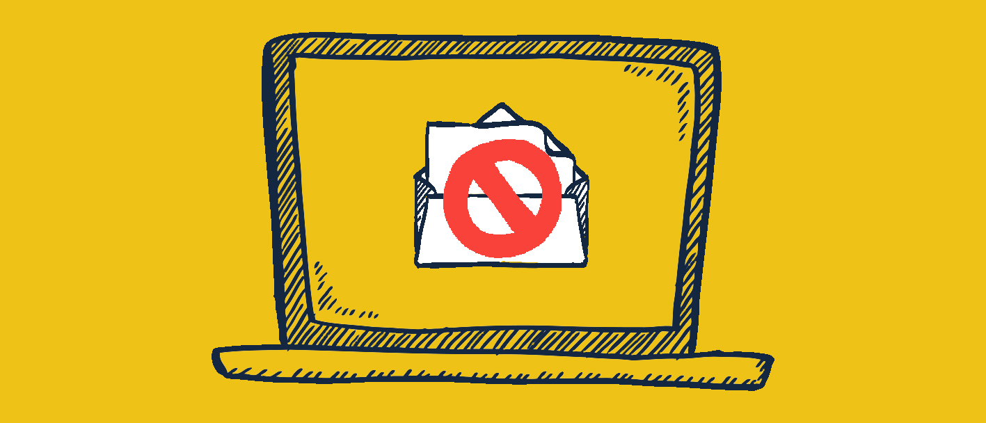 Doodle with computer and open email with a do not enter sign